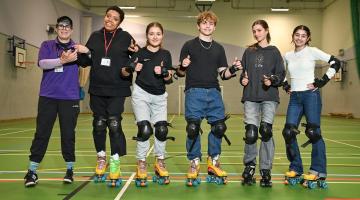 F-l-t-r: WEST youth zone worker with H&F Youth Council members Mariah, Vanessa, Albie, Anushka and Ealaf