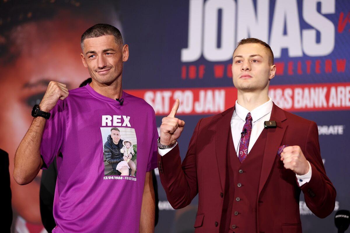 Zak Chelli (right) alongside his bitter rival Jack Cullen (left) at their press conference in Liverpool on 18 January 2024