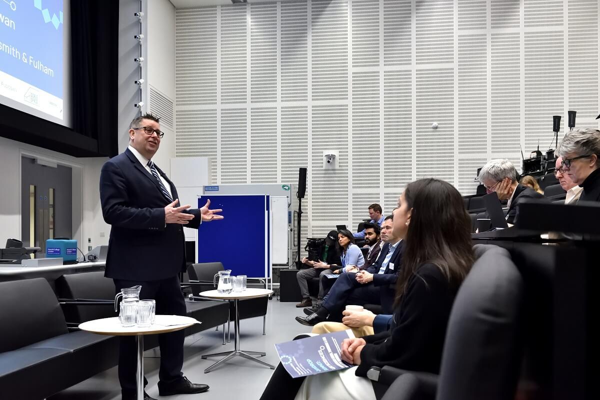 H&F Leader Cllr Stephen Cowan (left) addresses industry leaders in opening speech