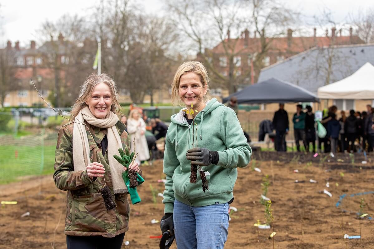 Volunteers planting a Tiny Forest in Frank Banfield park