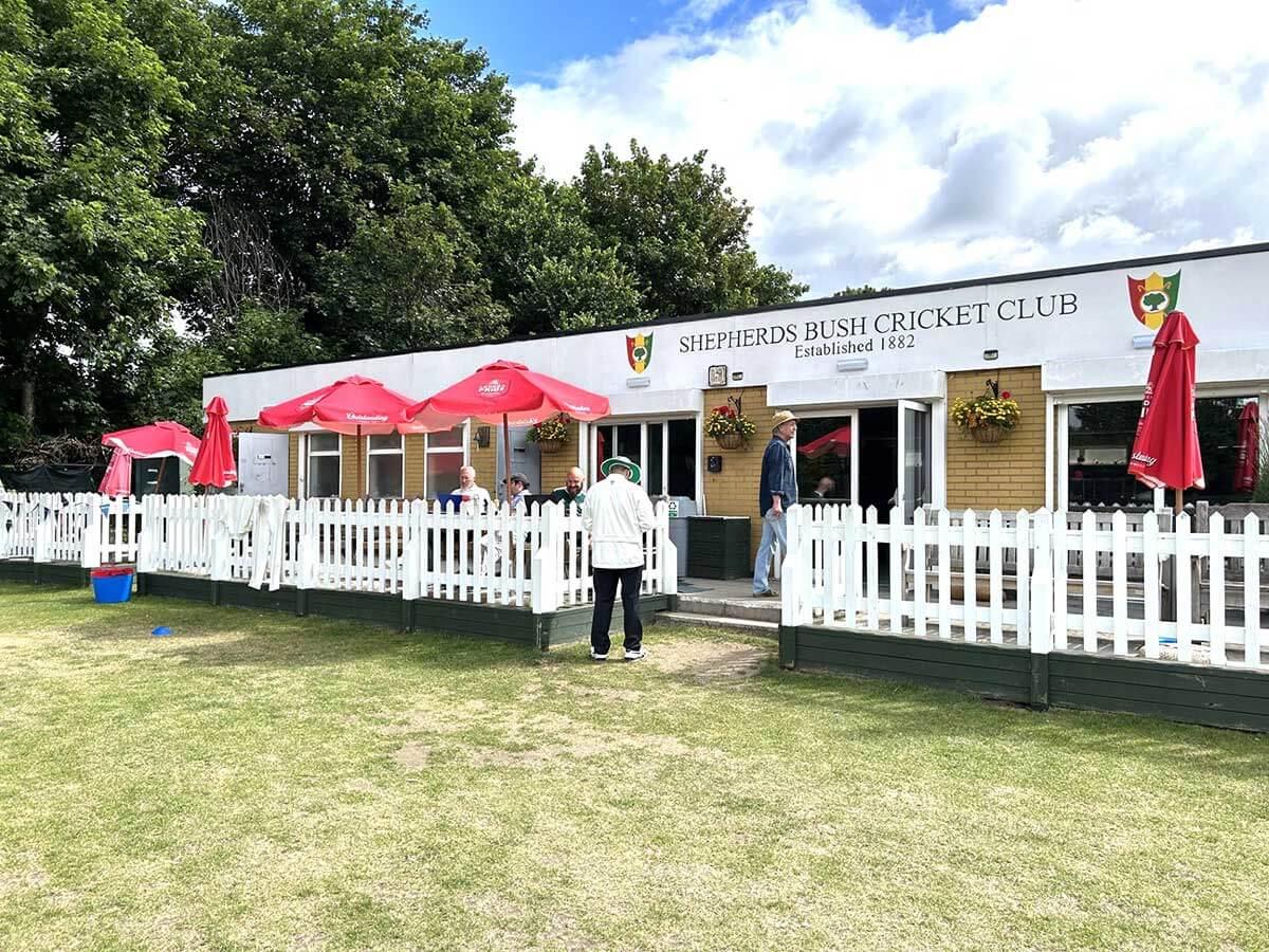 Shepherds Bush Cricket Club pavilion and bar at Bromyard Avenue