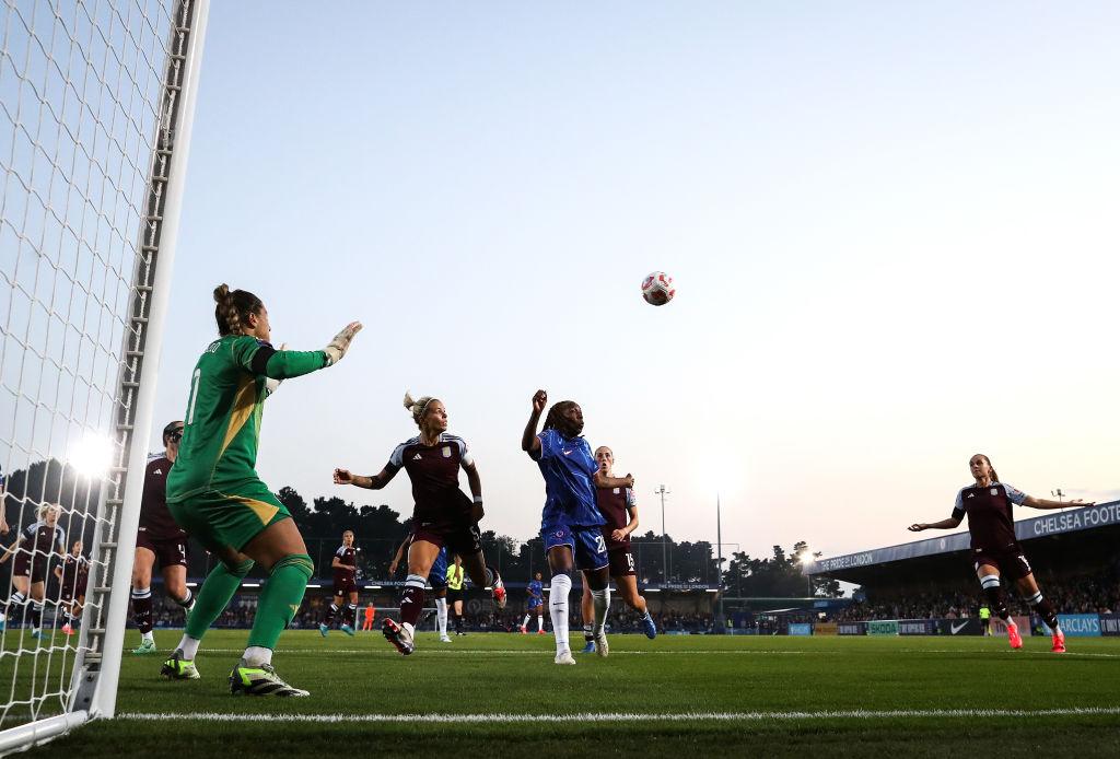 Kadeisha Buchanan competes for the ball against Villa's Lucy Staniforth