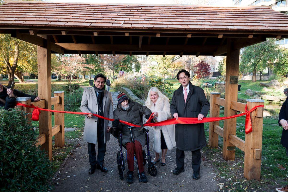 Left to right: Yukinobu Nakano, Vice Chair at Nippon Club, Friends of the Japanese Garden of Peace founder John Gordon-Smith, H&F Deputy Mayor Cllr Daryl Brown, Mr. Yasuyuki Okazaki, Japanese Embassy's Minister for Public Diplomacy and Media