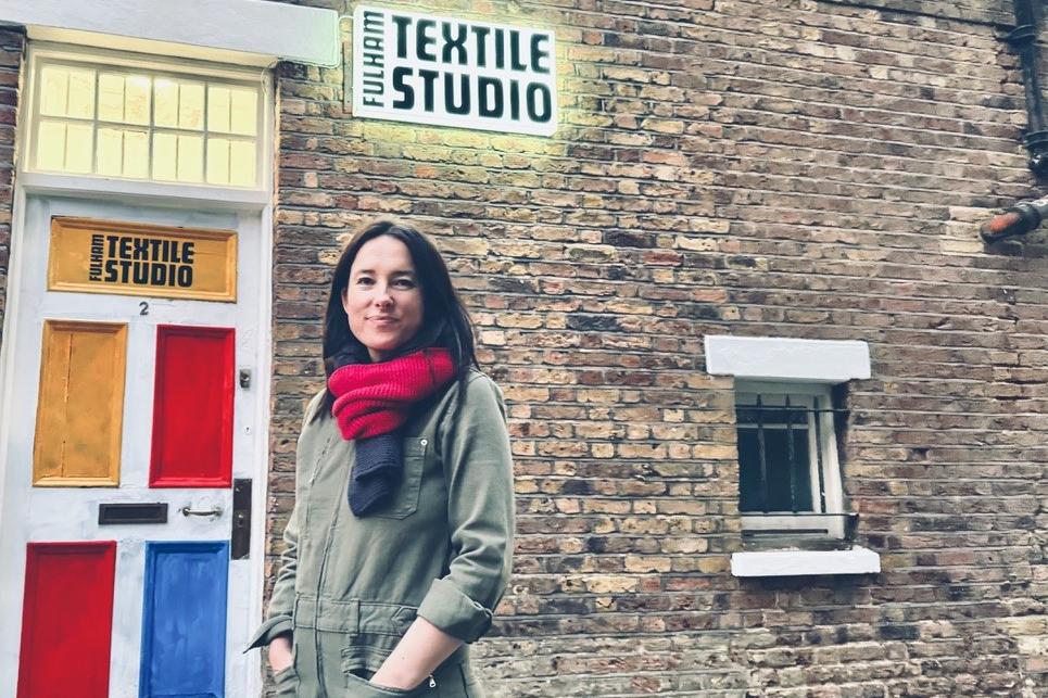 Marion Corbett outside Fulham Textile Studio