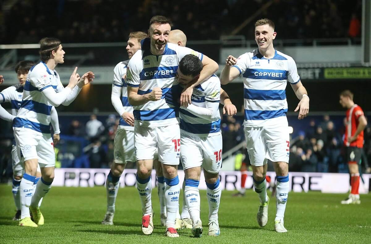 The R's celebrate Morgan Fox's goal against Luton Town