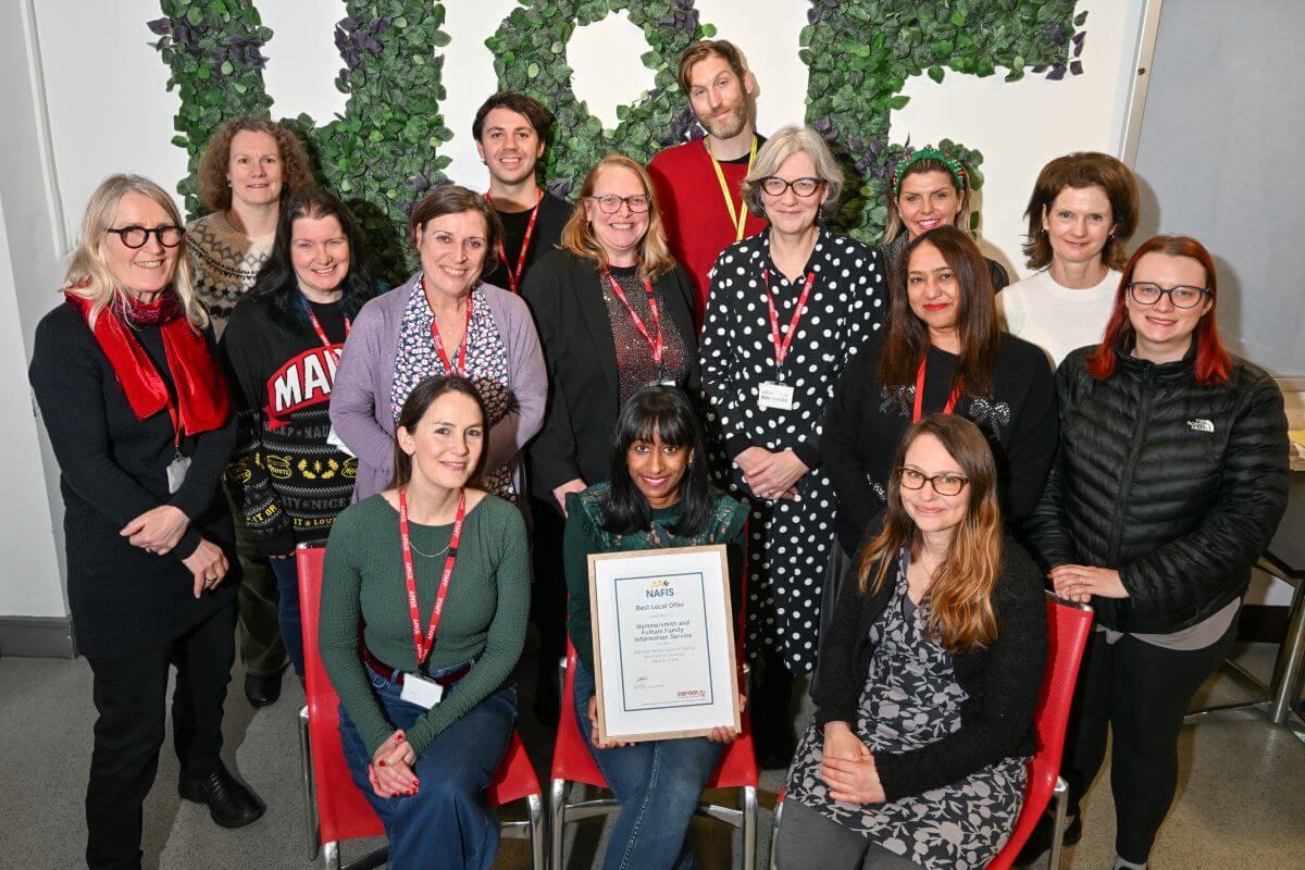 The co-production team who support H&F's family Information Service and their award. Reema Sharma, bottom right.