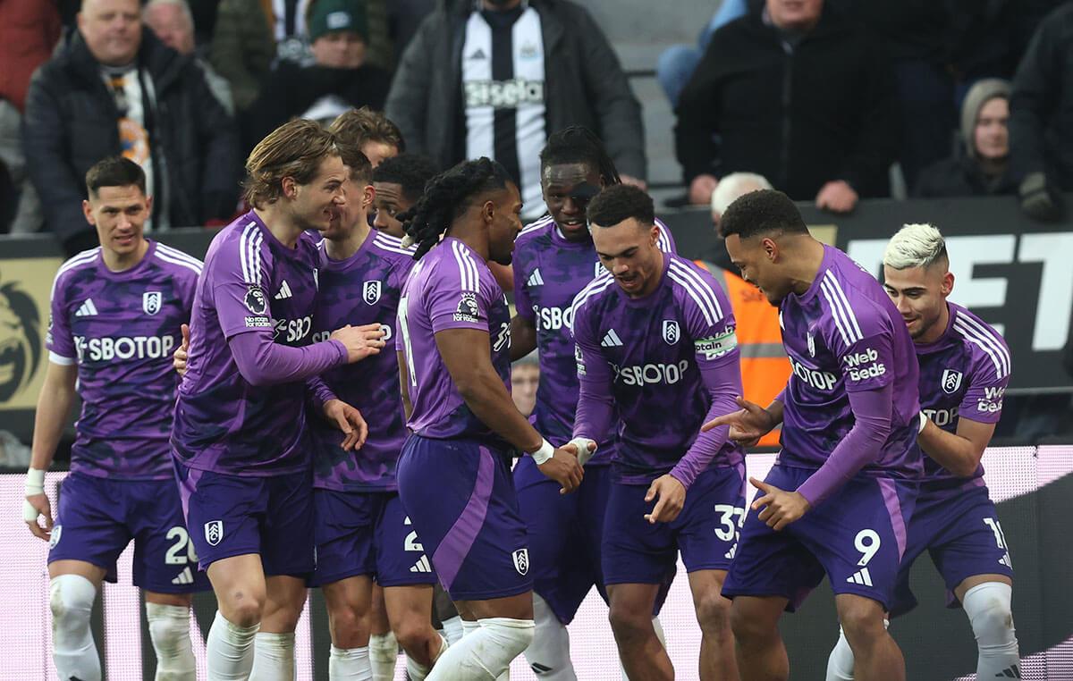 Rodrigo Muniz (centre right) celebrates scoring Fulham's second goal