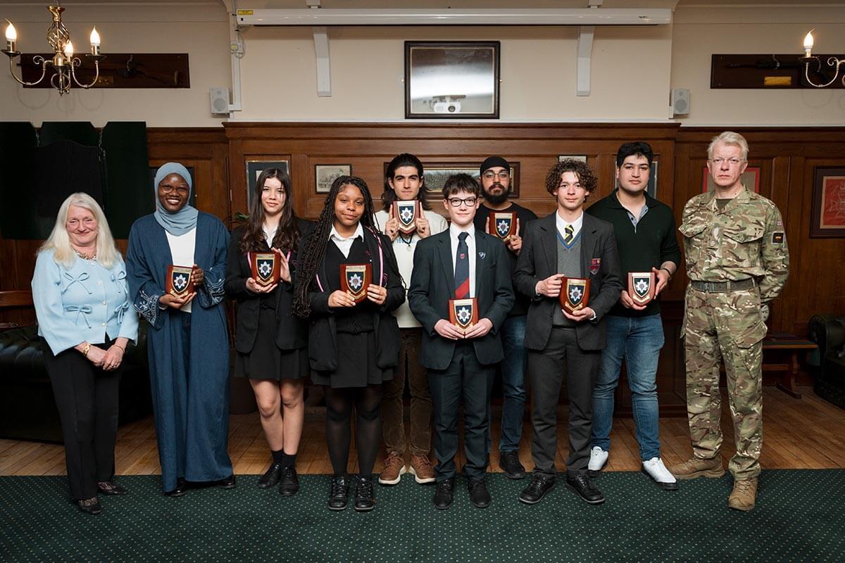 From left to right: Cllr Daryl Brown, Hannah Nakitto, Brenda Manic, Trinity Patterson, Arta Moghaddasi Esfevashi, Simeon Allcock, Gurpreet Singh, Luis Munoz, Mohammad Malekzadeh and Major Rudy Vandaele-Kennedy