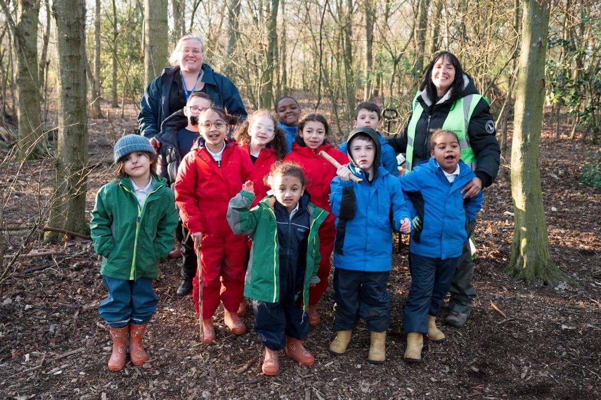 Old Oak Primary students at Forest School in Wormwood Scrubs