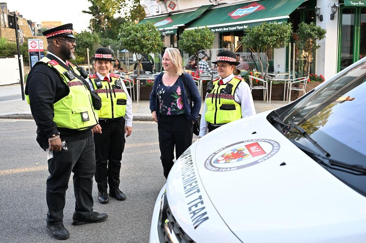 Cllr Rebecca Harvey, Cabinet Member for Social Inclusion and Community Safety, with LET officers