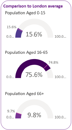 Population percentages by age group for the ward and comparisons to H&F average