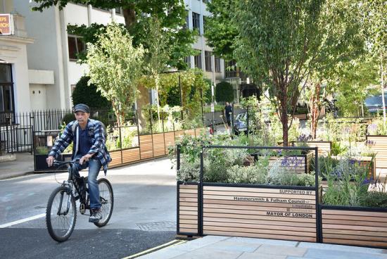 The parklets in Hammersmith Grove are popular community green spaces for residents to enjoy the area and improve air quality.