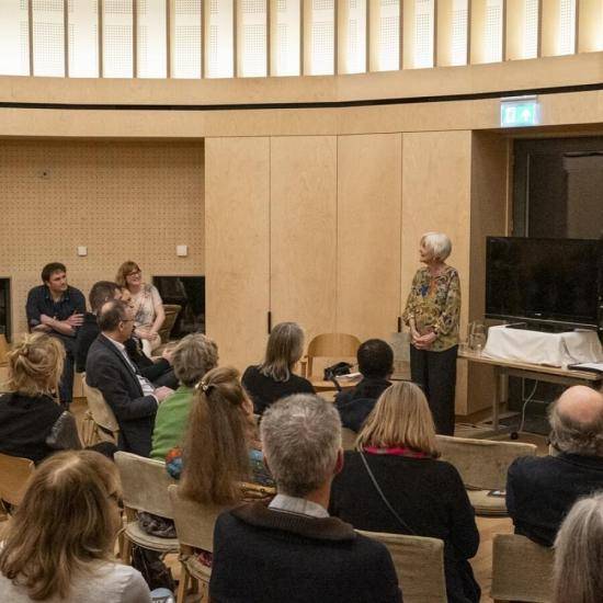 Dame Sheila Hancock (right) speaking at the Hammersmith Quaker Meeting House