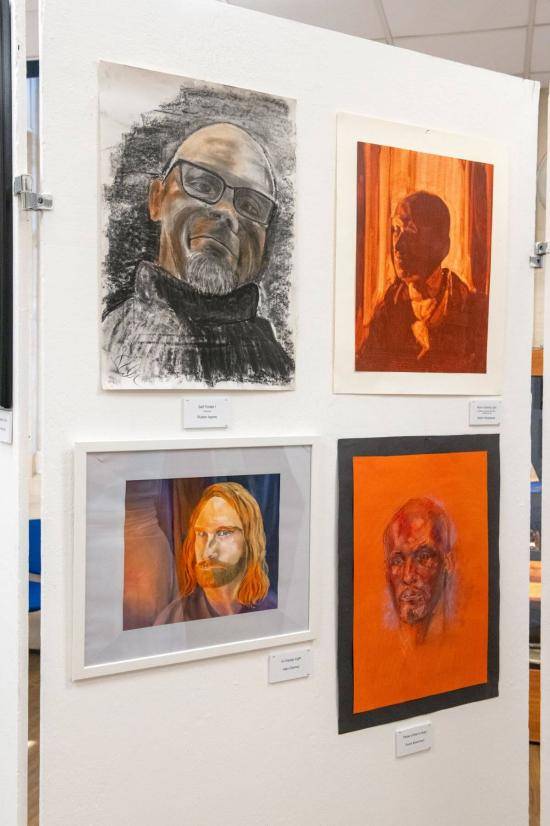 Portraiture made by Macbeth Centre learners displayed at the Arts & Crafts Exhibition 2024