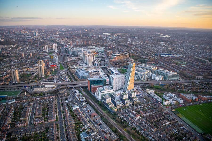 Aerial view of the White City Innovation District