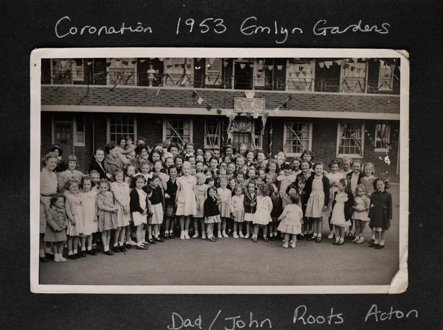 Celebrating Queen Elizabeth II’s Coronation in 1953 with a huge street party at Emlyn Gardens