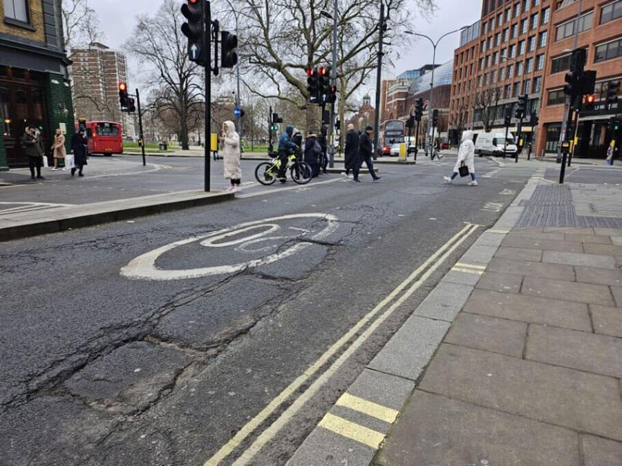 Wood Lane in March 2024 before the Department for Transport works began