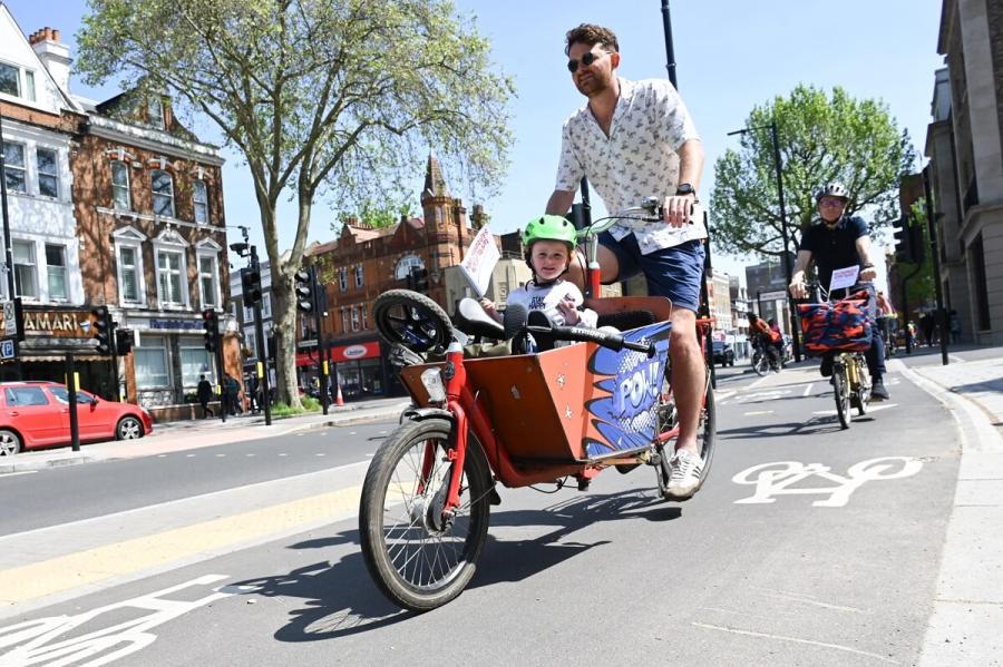 Cargo bike action along the Safer Cycle Pathway as part of H&F's Active Travel Day 2023