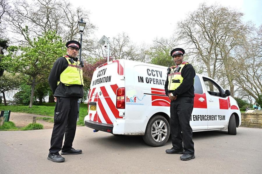 One of two CCTV cameras in Bishops Park, Fulham