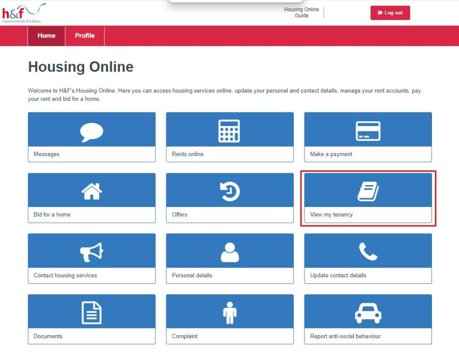 Housing Online - view my tenancy
