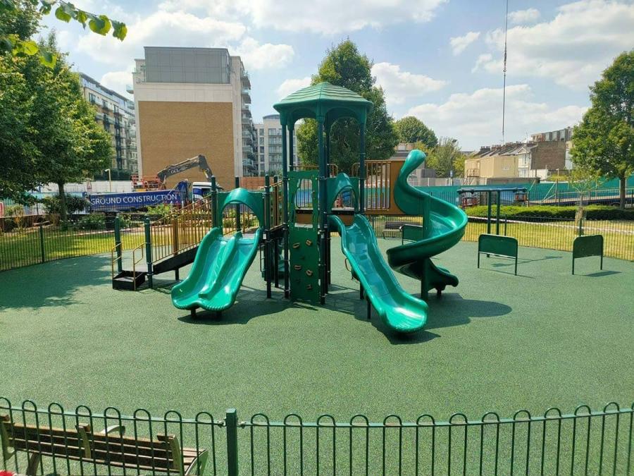 Frank Banfield Park playground in Hammersmith after resurfacing in summer 2024