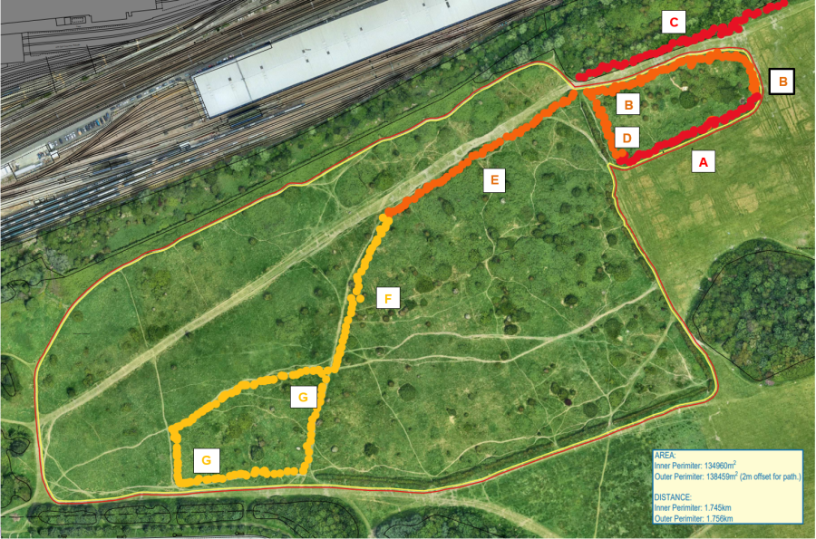 Areas to be targetted in the western meadow.