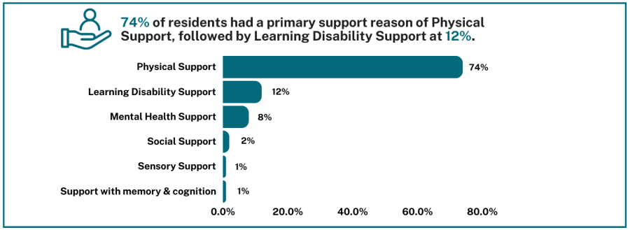 Demographics of residents receiving long term support by primary reason for support