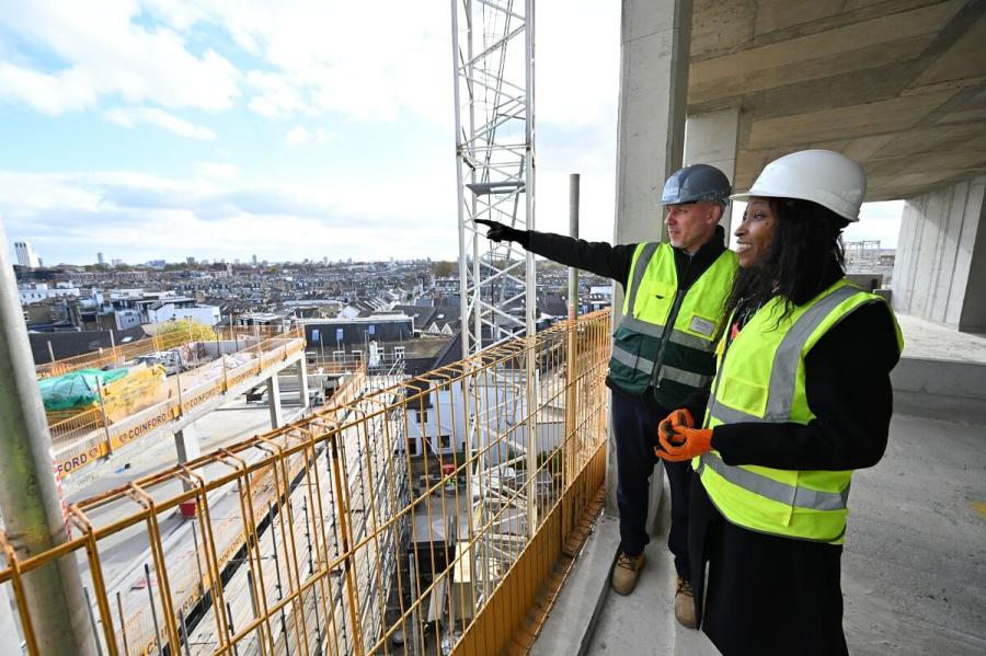 H&F Cllr Frances Umeh (right) with Russell Ayres (left), Construction Manager at Higgins Partnerships