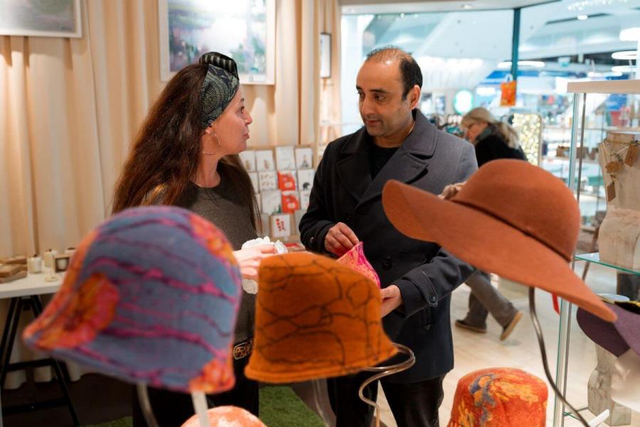 Sabine Fouchie (left) with Cllr Zarar Qayyum (right) at Made in H&F, Hammersmith Broadway