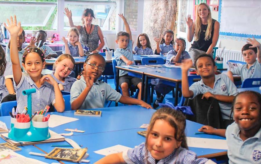 Primary school children in a classroom.