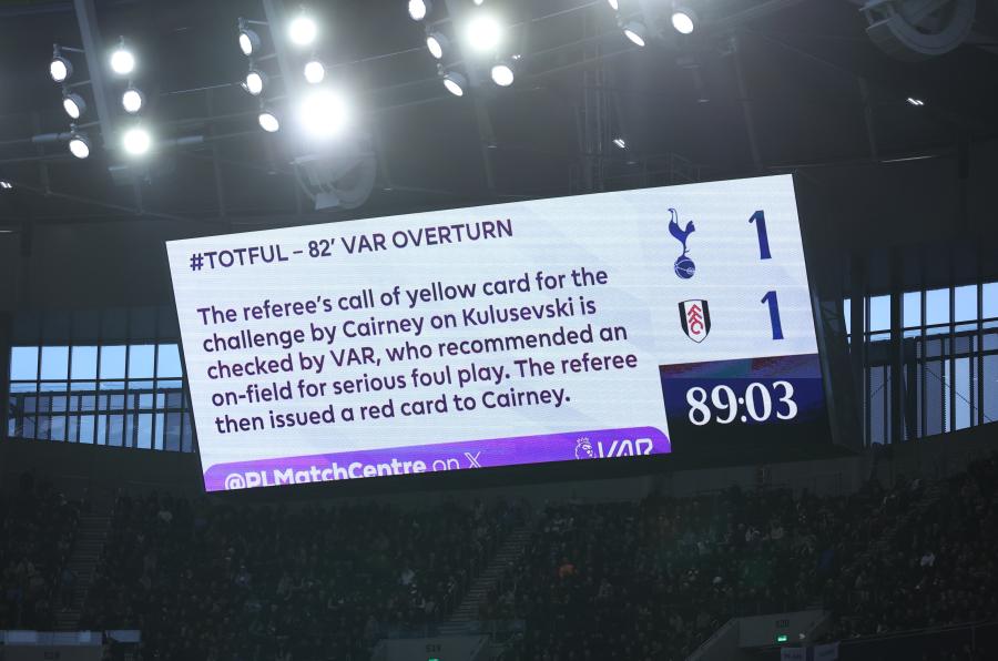 The big screen announces the VAR decision.