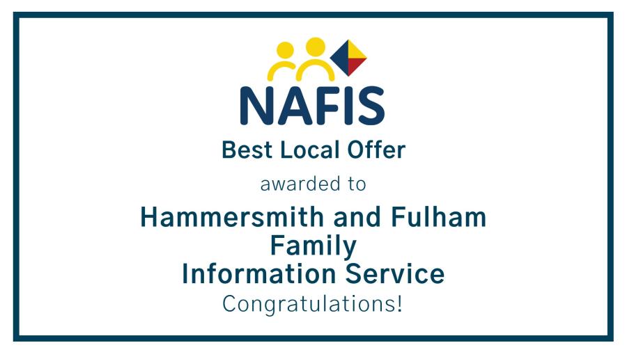 NAFIS Best Local Offer awareded to Hammersmith & Fulham Family Information Service