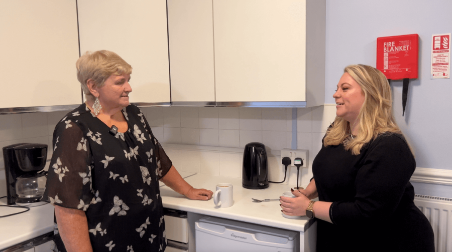 Deputy Leader of H&F, Cllr Alex Sanderson (right), speaking to Florence Mahon (left)