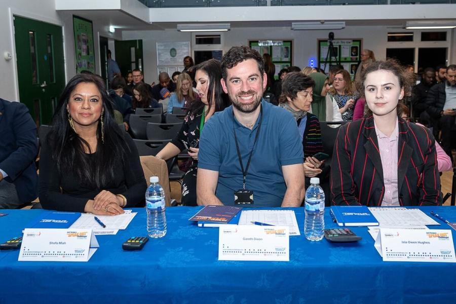 Speak Out Challenge judges (ltr): Shofa Miah, Gareth Dixon and Isla Owen Hughes