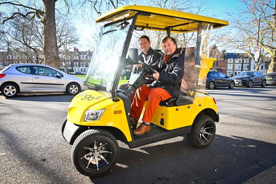 Sam lets Tim take the buggy for a spin