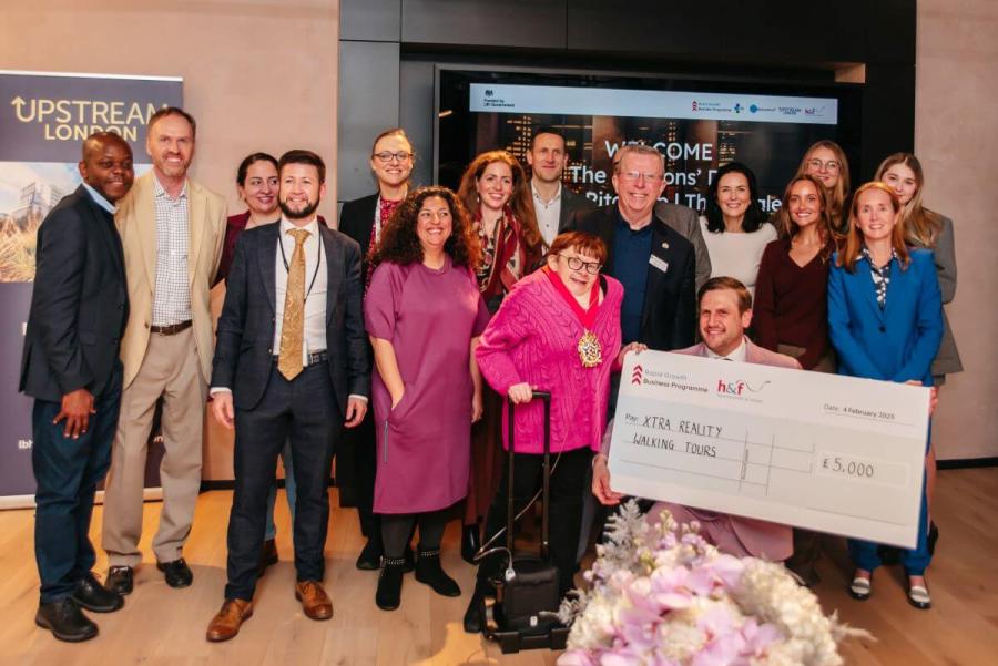 H&F's contestants and Dragons with Cllr Patricia Quigley, Mayor of H&F (centre right)