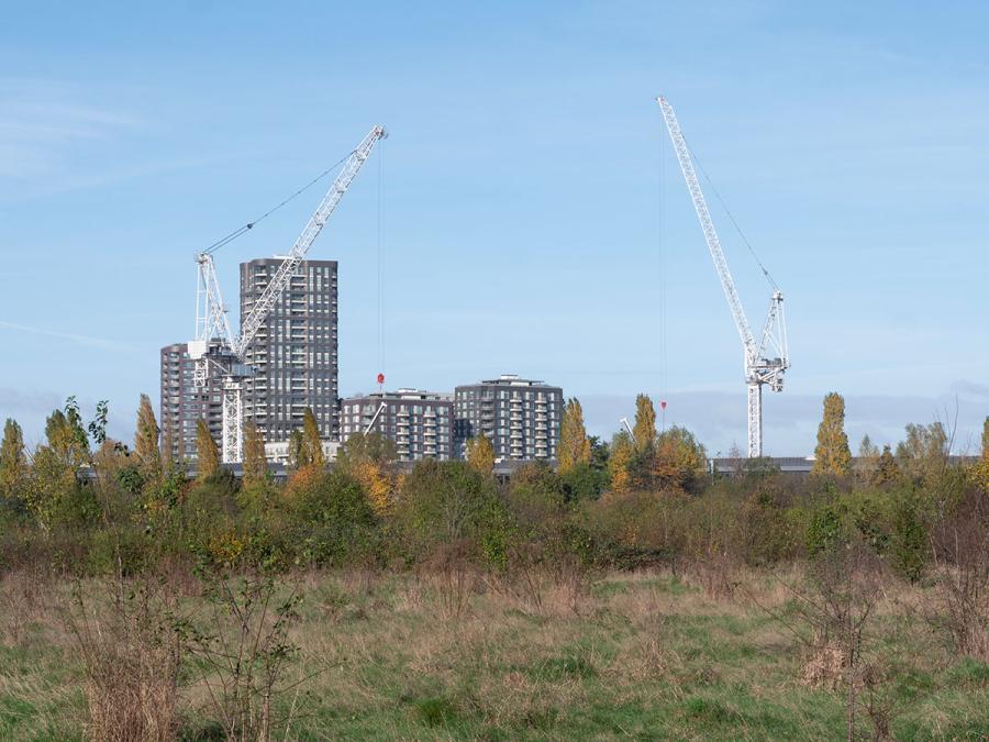 Wormwood Scrubs showing Old Oak Common HS2 construction works in the background