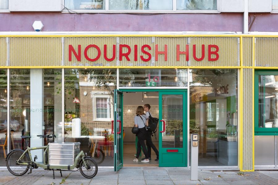 Outside of the Nourish Hub community kitchen in Shepherds Bush