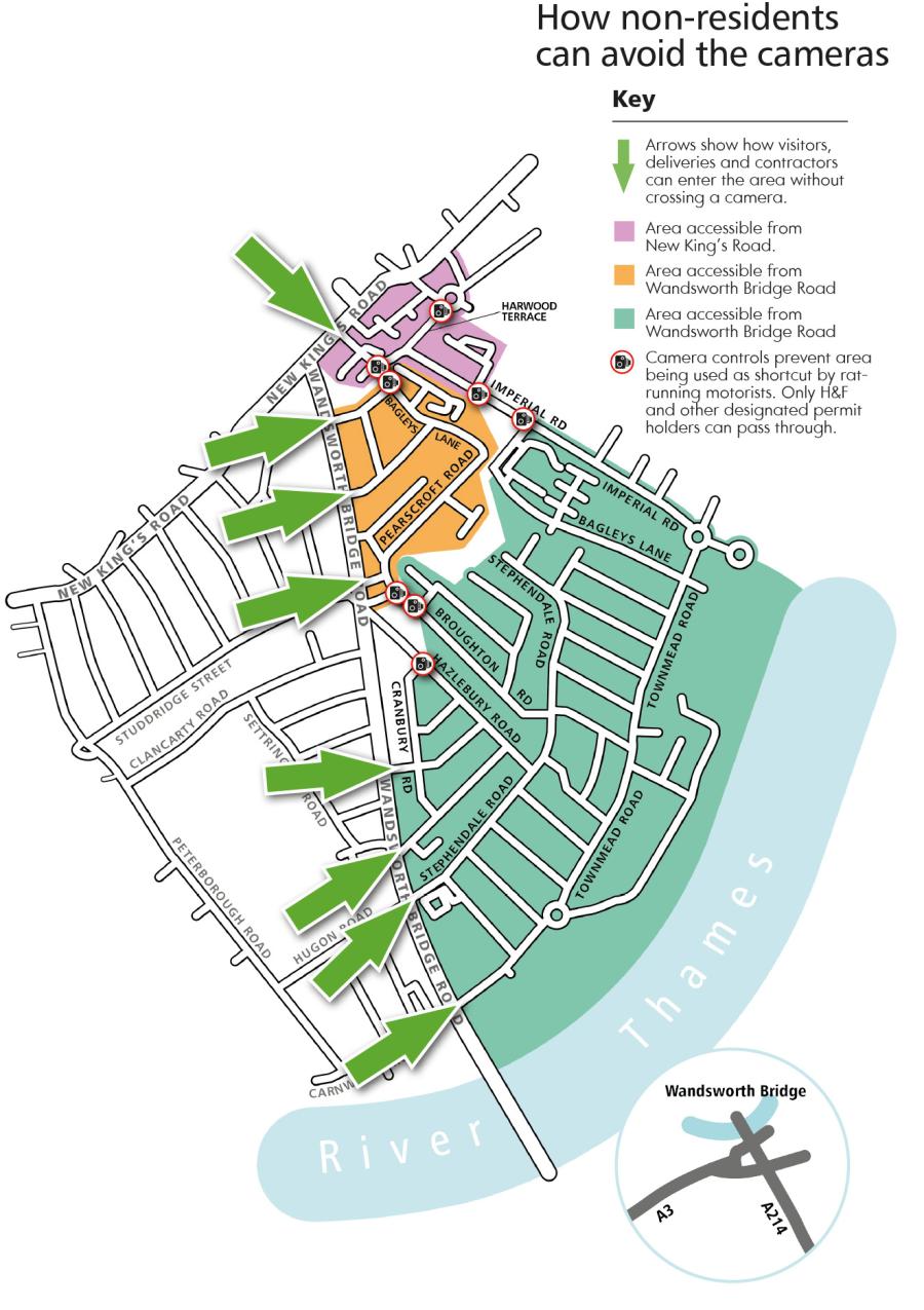 Colour coded map of the South Fulham clean air neighbourhood west side